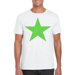 Bellatio Decorations Verkleed shirt voor heren - ster - wit - groen glitter - carnaval themafeest