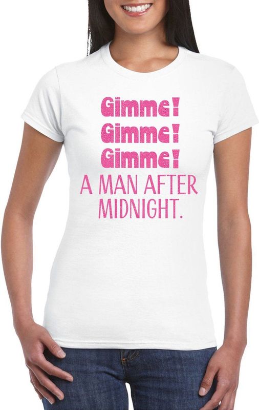 Bellatio Decorations Foute Party shirt dames - gimme - wit - glitter - vrijgezellenfeest- carnaval