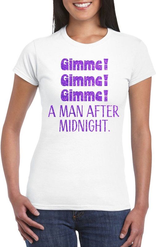 Bellatio Decorations Foute Party shirt dames - gimme - wit - glitter - vrijgezellenfeest- carnaval