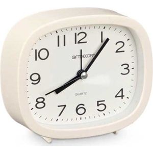 Giftdecor Wekker/alarmklok Good Morning - wit - kunststof - 12 x 10 cm - staand - rond - batterij voeding