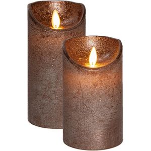 Anna's Collection LED kaarsen/stompkaarsen - 2x st - brons - D7,5 cm - wax - warm wit