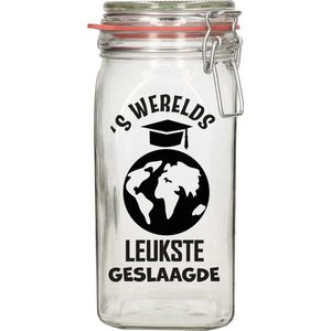 Cadeau voorraadpot - geslaagd - glas - 12 x 7 cm - 1,5L - afgestudeerd cadeau - snoeppot