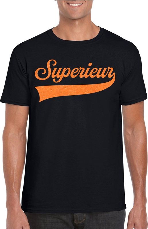 Bellatio Decorations Foute party t-shirt voor heren - Superieur - zwart - glitter - carnaval/themafeest