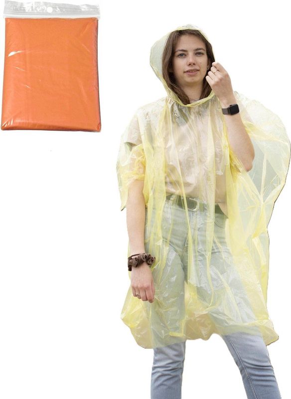 Regenponcho - Oranje Transparant - Wegwerp - Voor Volwassenen - Met Capuchon