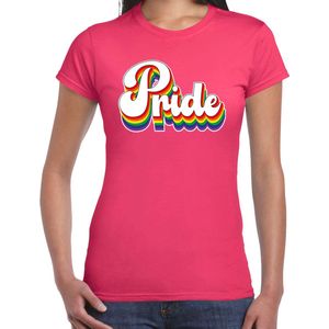 Bellatio Decorations Gay Pride T-shirt voor dames - pride - fuchsia roze - regenboog - LHBTI