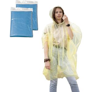 Regenponcho/nood poncho - 2x - blauw transparant - wegwerp - voor volwassenen - one size fitts all - capuchon