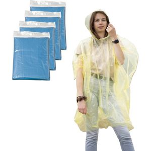 Regenponcho/nood poncho - 10x - blauw transparant - wegwerp - voor volwassenen - one size fitts all - capuchon