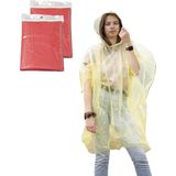 Regenponcho - Rood Transparant - Wegwerp - 2x - Voor Volwassenen - Met Capuchon