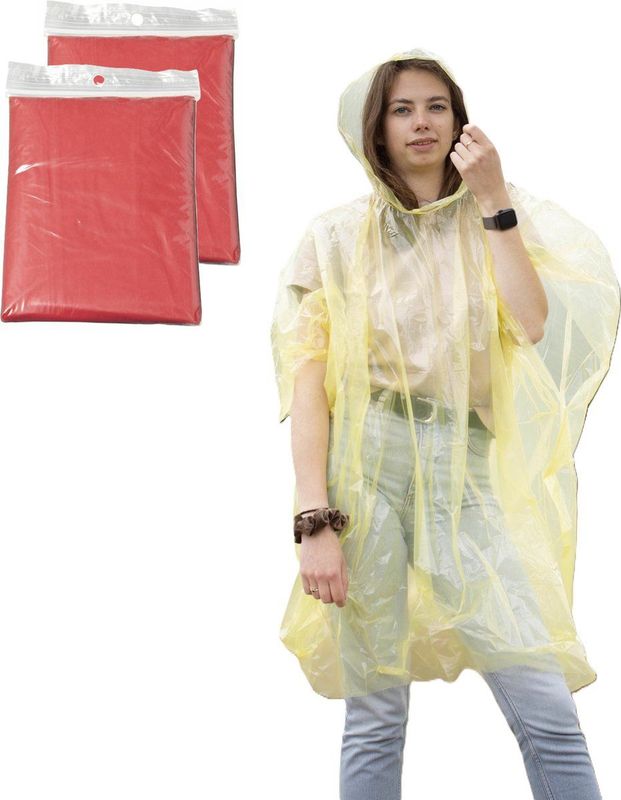 Regenponcho - Rood Transparant - Wegwerp - 2x - Voor Volwassenen - Met Capuchon