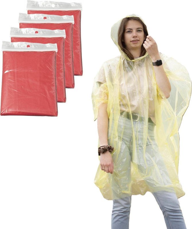 Regenponcho/nood poncho - 6x - rood transparant - wegwerp - voor volwassenen fitts all - capuchon