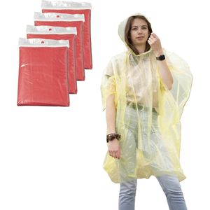 Regenponcho/nood poncho - 100x - rood transparant - wegwerp - voor volwassenen fitts all - capuchon