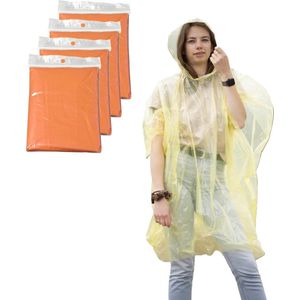 Regenponcho - Oranje - Wegwerp - 4x - Met Capuchon - Voor Volwassenen