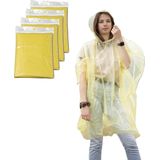 Regenponcho - 6x - geel transparant - wegwerp - voor volwassenen - one size fitts all - capuchon - Regenponcho's