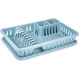 Plasticforte Afdruiprek met lekbak - 45 x 30 cm - ijsblauw - Afwassen/afdrogen - Afwasrekken - Kunststof