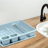 Plasticforte Afwas afdruiprek - ijsblauw - kunststof - 48 x 38 x 9 cm - met lekbak - huis/camping