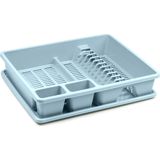 Plasticforte Afwas afdruiprek - ijsblauw - kunststof - 48 x 38 x 9 cm - met lekbak - huis/camping