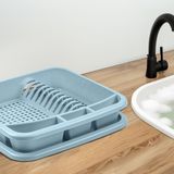 Plasticforte Afwas afdruiprek met lekbak - ijsblauw - kunststof - 39 x 39 x 7.5 cm