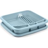 Plasticforte Afwas afdruiprek met lekbak - ijsblauw - kunststof - 39 x 39 x 7.5 cm