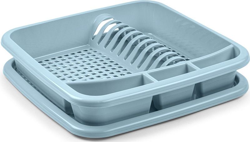 Plasticforte Afwas afdruiprek met lekbak - ijsblauw - kunststof - 39 x 39 x 7.5 cm