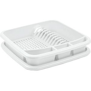 Plasticforte Afwas afdruiprek met lekbak - ivoor wit - kunststof - 39 x 39 x 7.5 cm