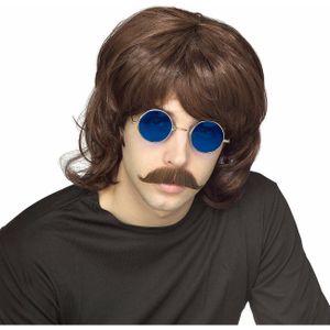 Rubies Verkleedpruik voor heren - bruin - Seventies/Disco/Eighties/Popster/Hippie/Sixties - Carnaval