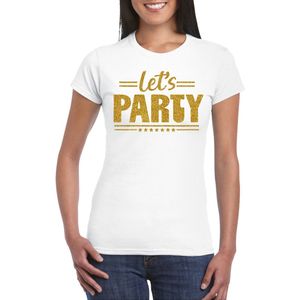 Bellatio Decorations Verkleed T-shirt voor dames - lets party - wit - glitter - carnaval themafeest