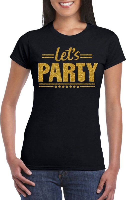 Bellatio Decorations Verkleed shirt voor dames - lets party - zwart - glitter - carnaval themafeest
