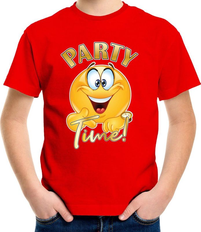 Bellatio Decorations Verkleed shirt jongens - Party Time - rood - carnaval - voor kinderen 110 116