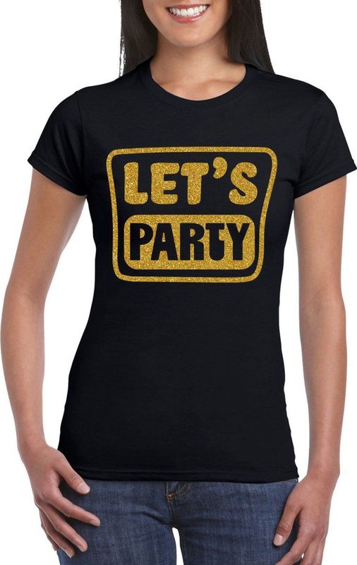 Bellatio Decorations Verkleed shirt voor dames - lets party - zwart - glitter - carnaval themafeest