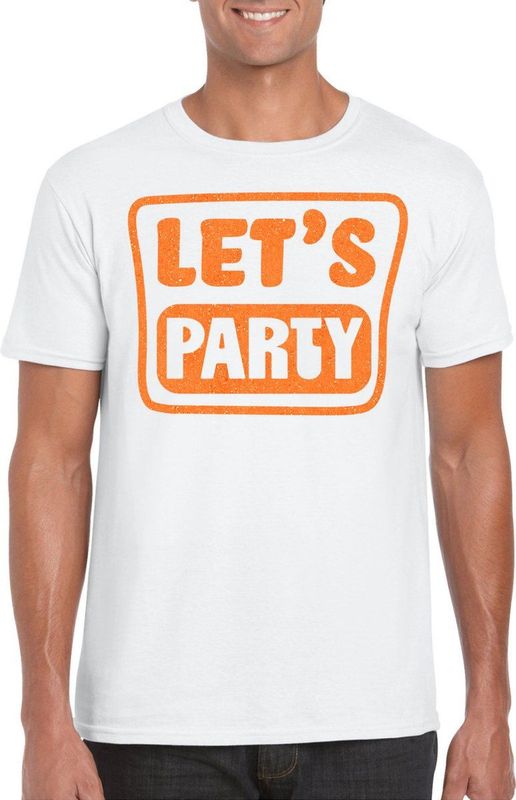 Bellatio Decorations - Verkleed T-shirt - Wit - Glitter - Let's Party