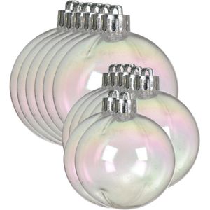 Decoris Kerstballen - 18x - transparant parelmoer - 6 en 8 cm - kunststof -kerstversiering
