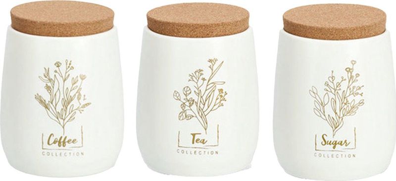 Zeller - Bewaarblik/bus - Creme/Goud - Set van 3 Stuks - 750 ml - Metaal/Kurk