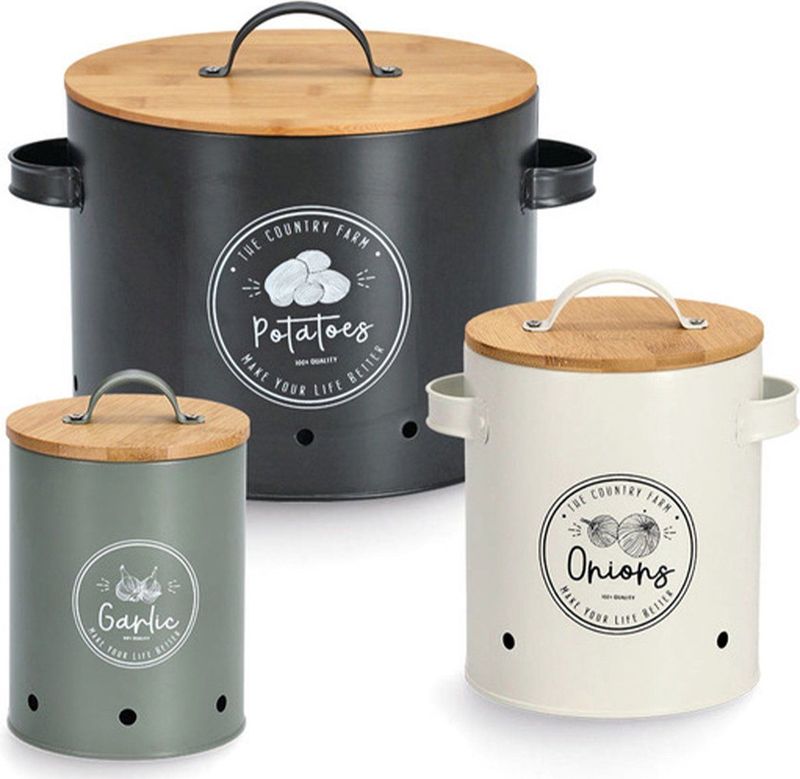Zeller - Voorraadpotten - 3x Stuks - Metaal/Hout - Multi Kleur