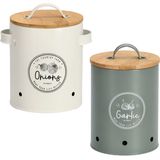 Zeller - Voorraad Potten - 2x Stuks - Metaal/Hout - Multi Kleur