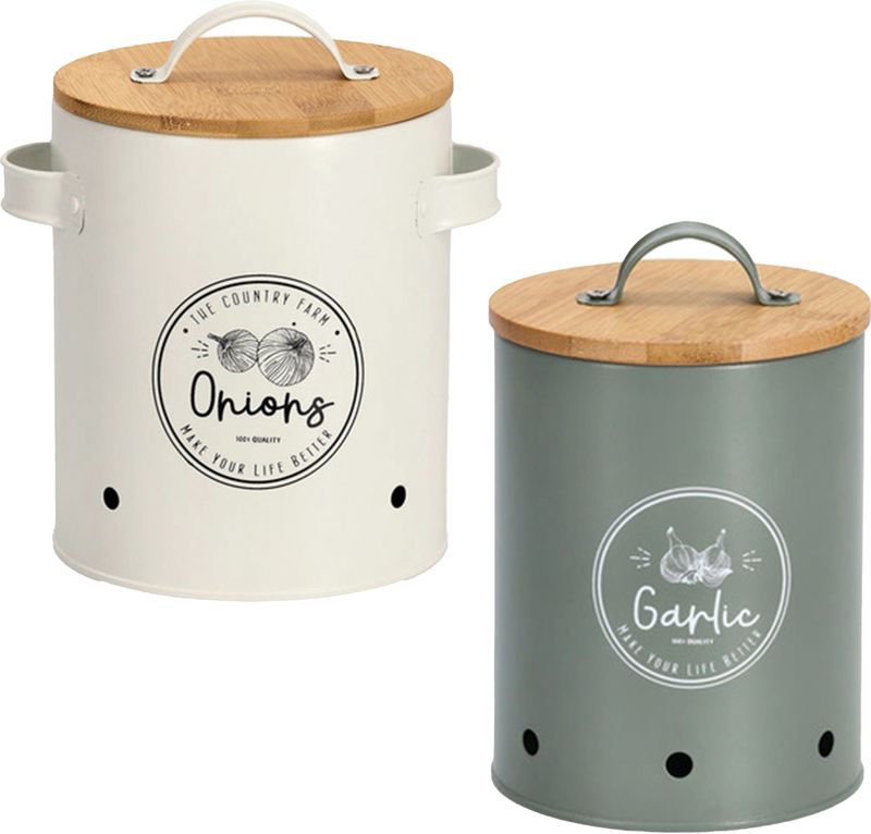 Zeller - Voorraad Potten - 2x Stuks - Metaal/Hout - Multi Kleur