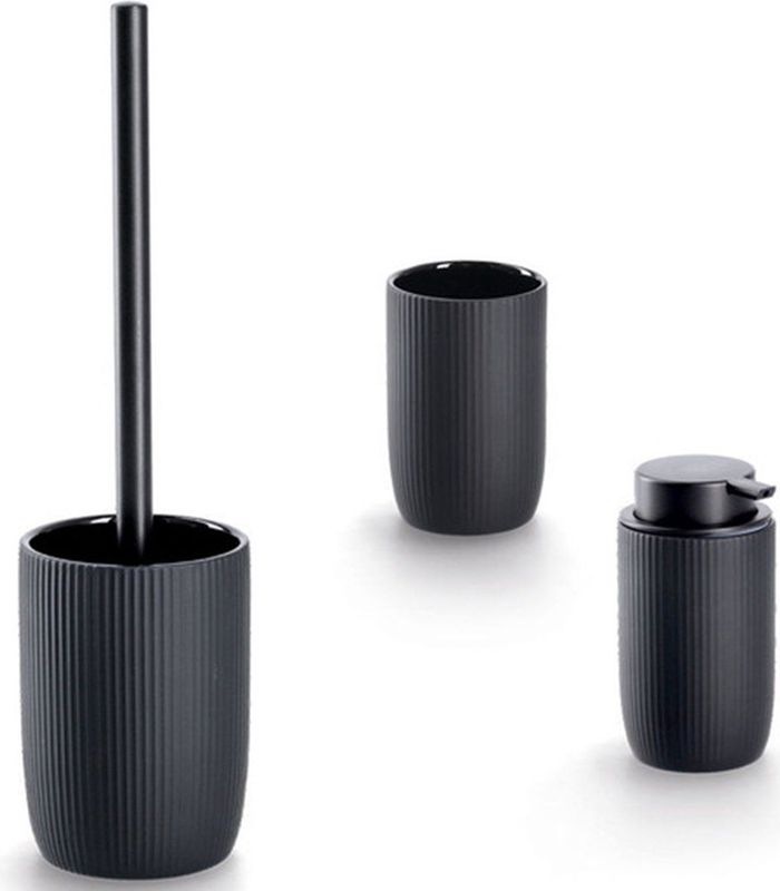 Zeller - Badkamer Set - 3x Stuks - Zwart - Keramiek - Streepdesign