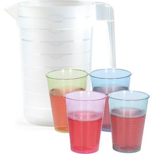 Plasticforte Waterkan/schenkkan met glazen set - kunststof/onbreekbaar - karaf 2 liter/12x glazen van 250 ml - bpa vrij