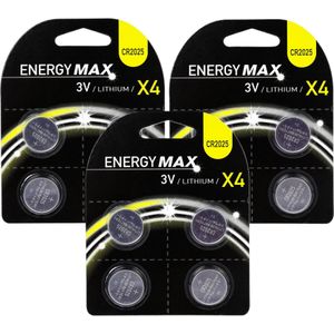 Energymax knoopcel batterijen budget voordeelset - CR2025 - 12x stuks