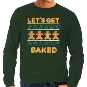 Bellatio Decorations Foute Kersttrui/sweater voor heren - Lets get baked - wiet - ginger bread - groen XXL