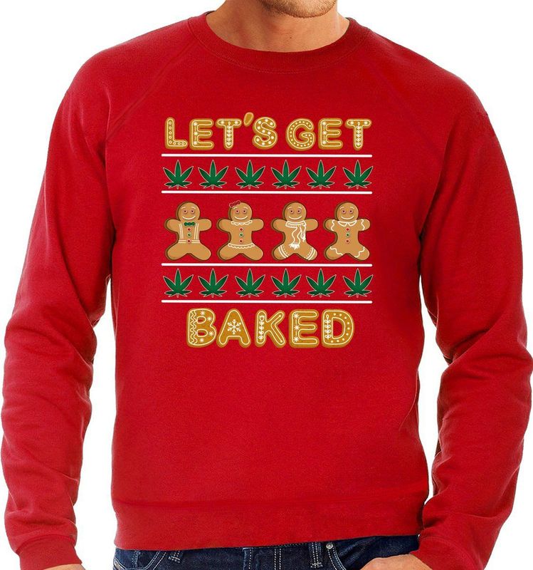 Bellatio Decorations - Foute Kersttrui - Rood - Lets get baked