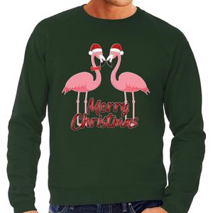 Bellatio - Merry Christmas - Foute Kersttrui - Groen - Flamingo's