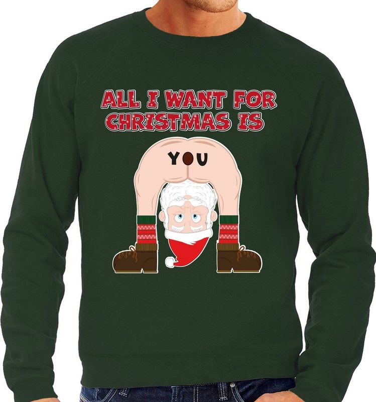 Bellatio - Foute Kersttrui - Groen - Kerstman