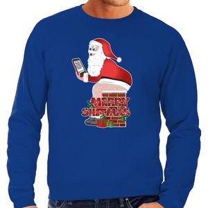 Bellatio Decorations - Foute Kersttrui - Blauw - Heren - Merry Christmas