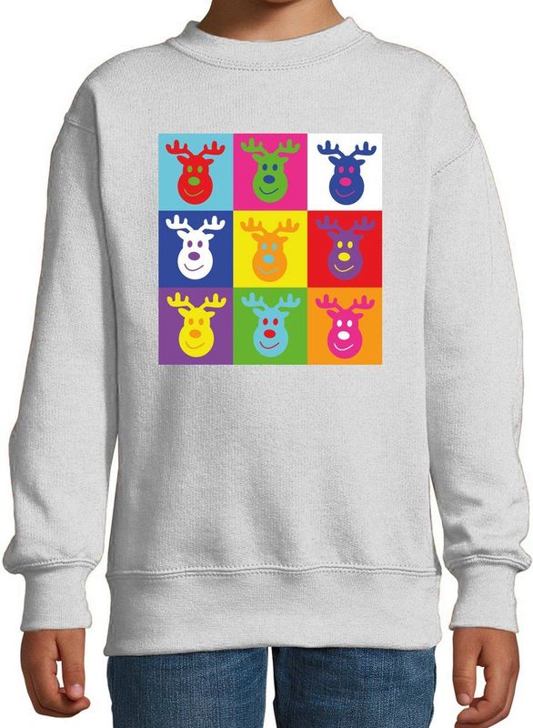 Bellatio - Kersttrui - Grijs - Pop Art - Voor Jongens en Meisjes