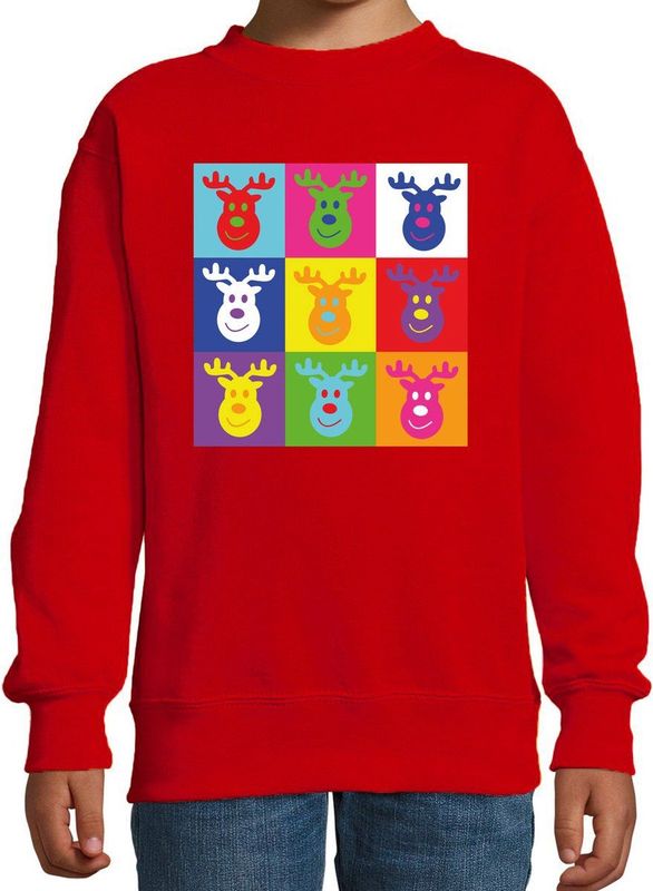 Bellatio - Kersttrui - Pop Art - Rood - Kerst Rendier