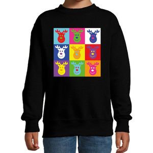Kersttrui/sweater voor jongens/meisjes - pop art - zwart - Kerst rendier - kerst truien kind