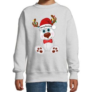 Bellatio Decorations - Kersttrui - Grijs - Merry Christmas - IJsbeer