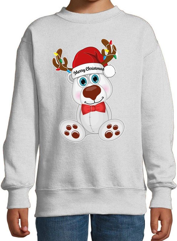 Bellatio Decorations - Kersttrui - Grijs - Merry Christmas - IJsbeer