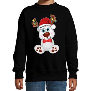Bellatio Decorations - Kersttrui - Zwart - Merry Christmas - IJsbeer - 98/104