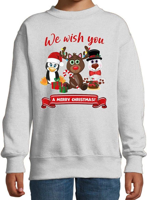 Bellatio Decorations - Kersttrui - Grijs - Katoen/Polyester - Feestelijke Print